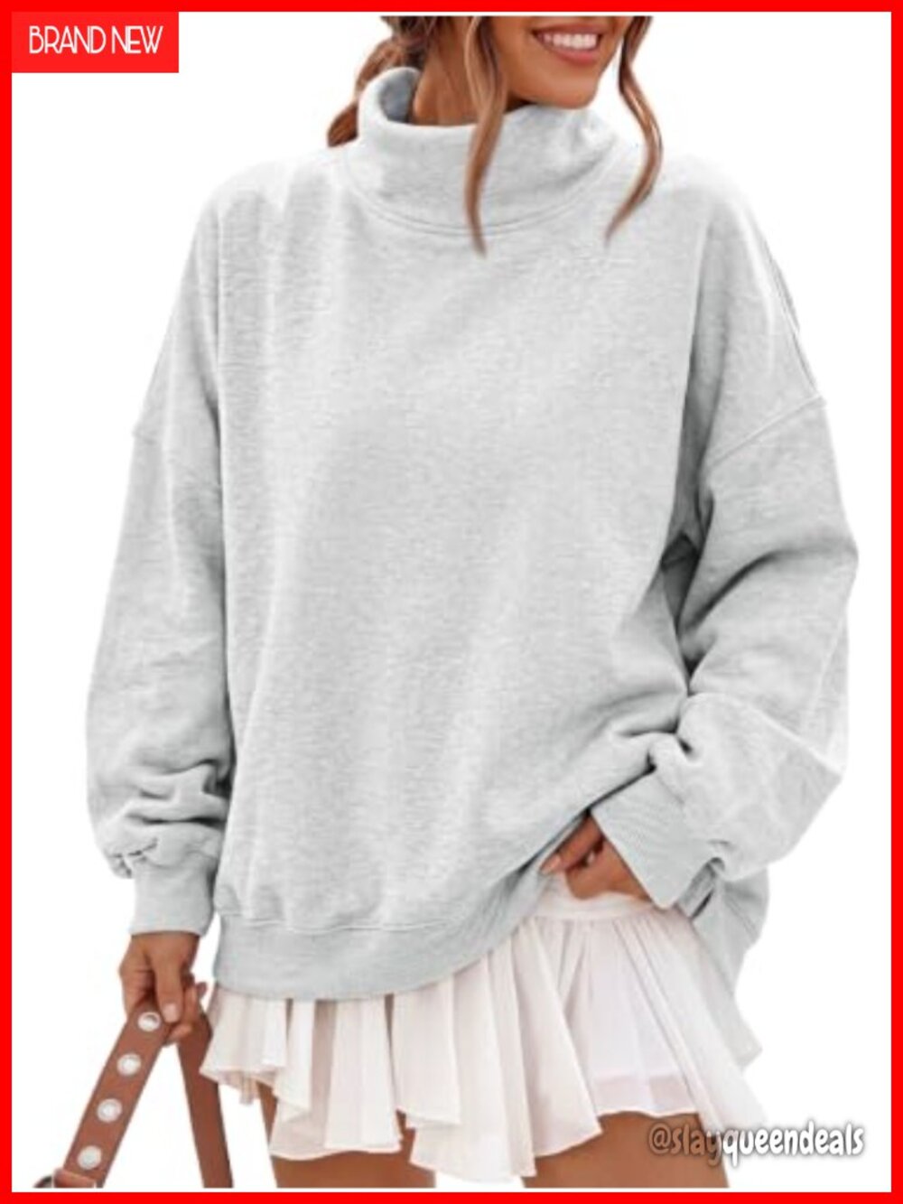 Women’s Fleece Oversized Mock Neck Sweatshirt with Pockets